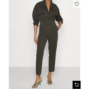 GOOD AMERICAN Utility Jumpsuit Olive Green Size 3/Large Button Front Long Sleeve